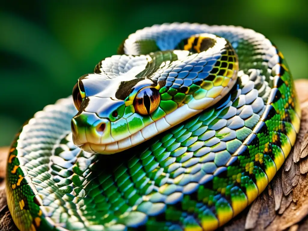 Detalle de la piel de serpiente con patrón y textura característica, escamas visibles y sutil iridiscencia