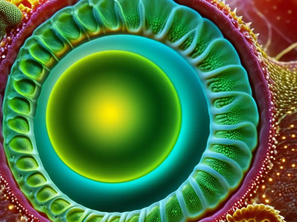 Detalle preciso del sistema digestivo de un reptil, resaltando signos de infección parasitaria