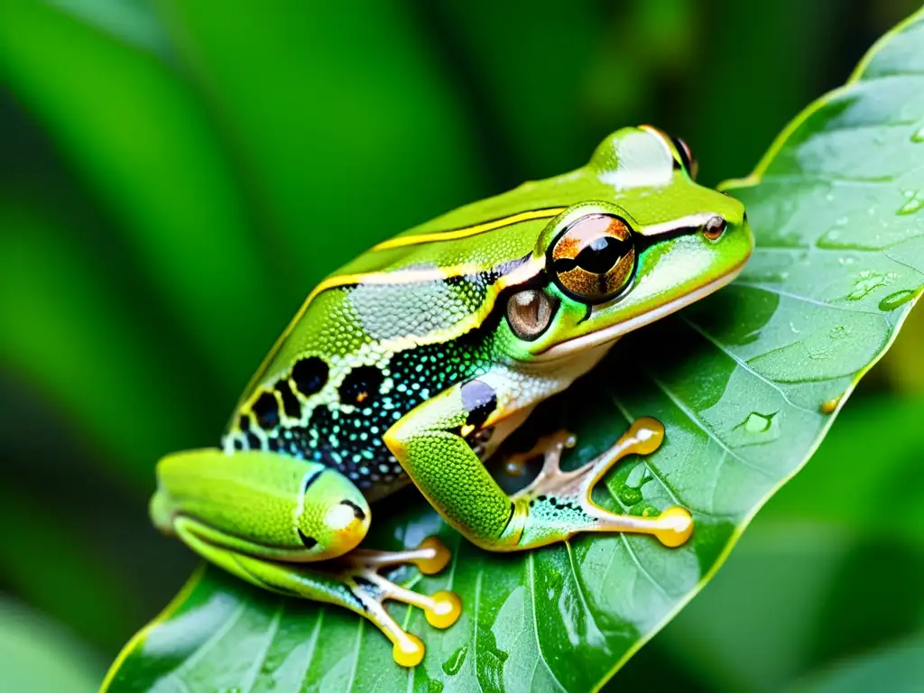 Detalle de una rana arbórea verde vibrante en la selva tropical