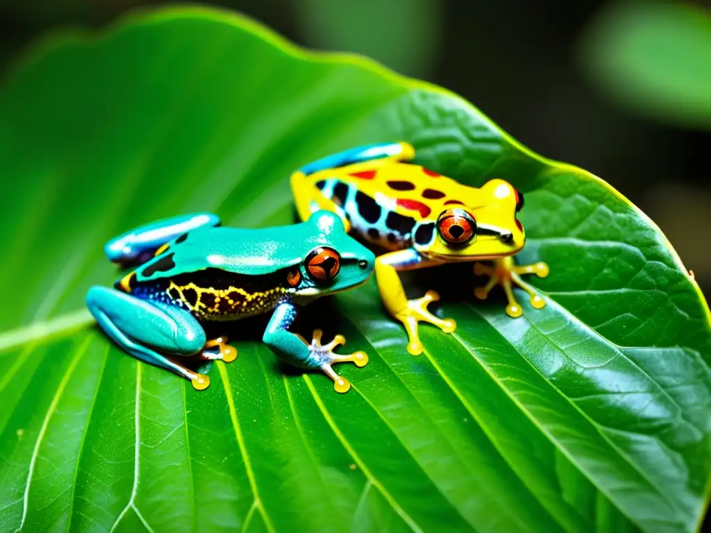 Detalle de dos ranas en ritual reproductivo en selva tropical