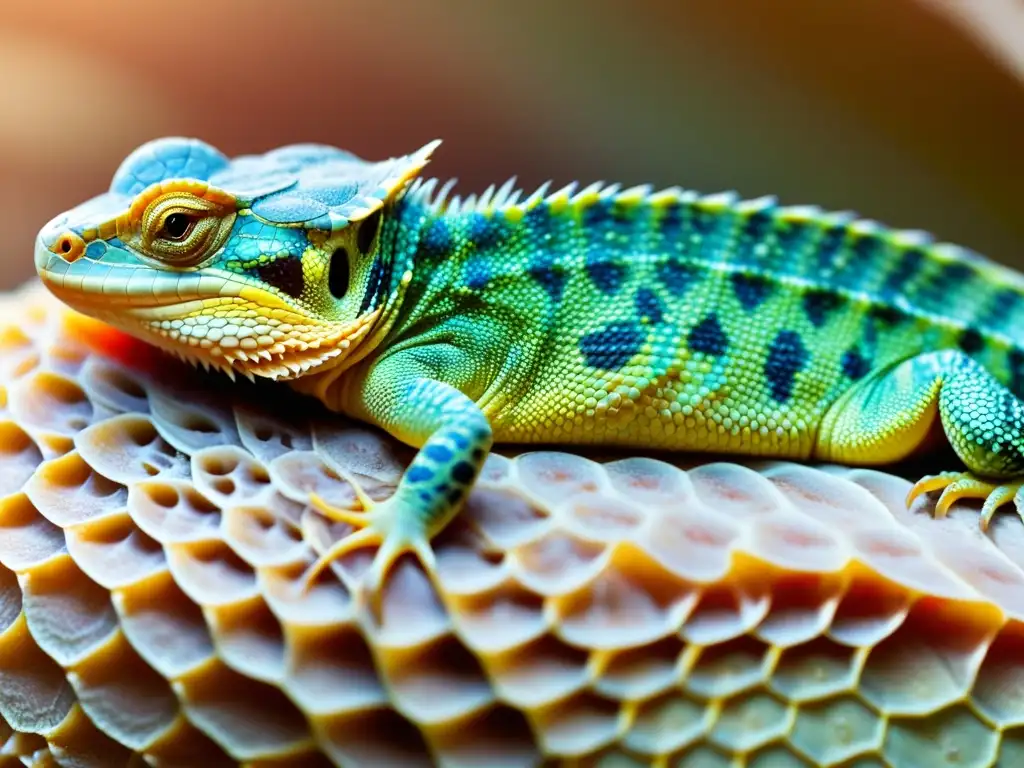 Detalle de la regeneración de heridas en reptiles, enfocando en las texturas y patrones de la piel