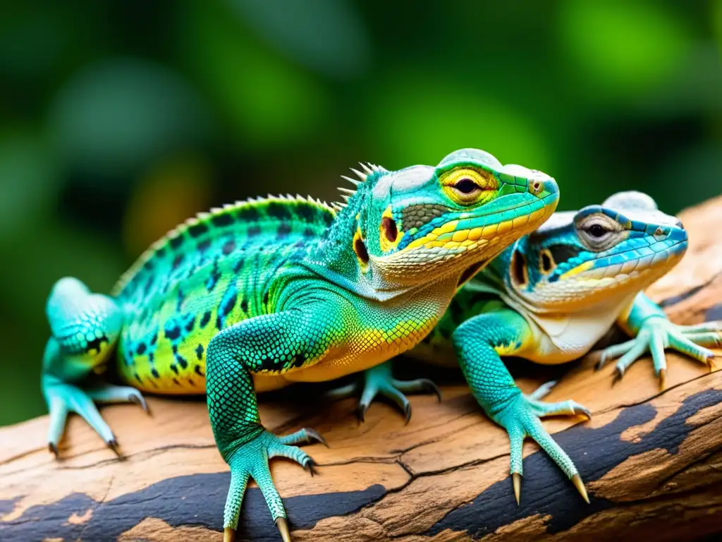 Detalle de reptiles en peligro, resaltando su colorido y patrones únicos