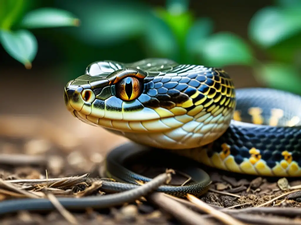 Detalle de serpiente en movimiento, destacando la detección de vibraciones en serpientes