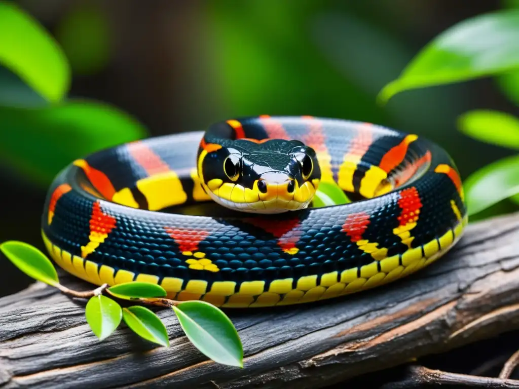 Detalle de serpiente manglar roja y negra en su hábitat natural