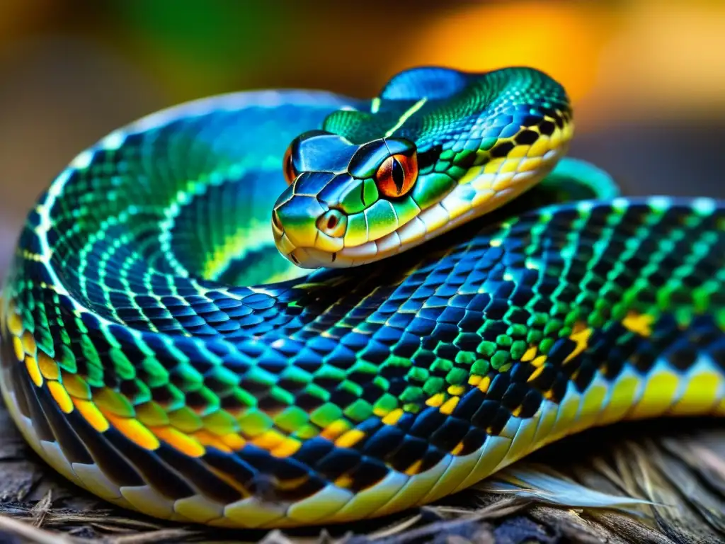 Detalle de una serpiente mudando su piel, revelando escamas vibrantes