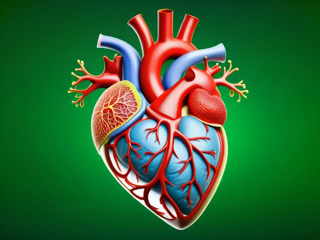 Detalle ultrarresolución del sistema cardiovascular de un reptil, resaltando venas, arterias y cámaras del corazón