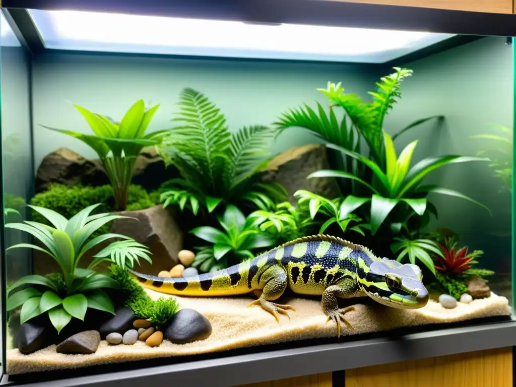 Detalle de técnicas construcción hábitat reptiles con plantas artificiales y rocas