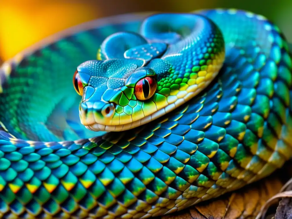 Detalle ultrarrealista de las escamas de una serpiente, con patrones e texturas fascinantes