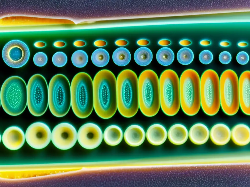Detalle vívido de parásitos internos en reptiles, con huevos, larvas y adultos, en un microscopio