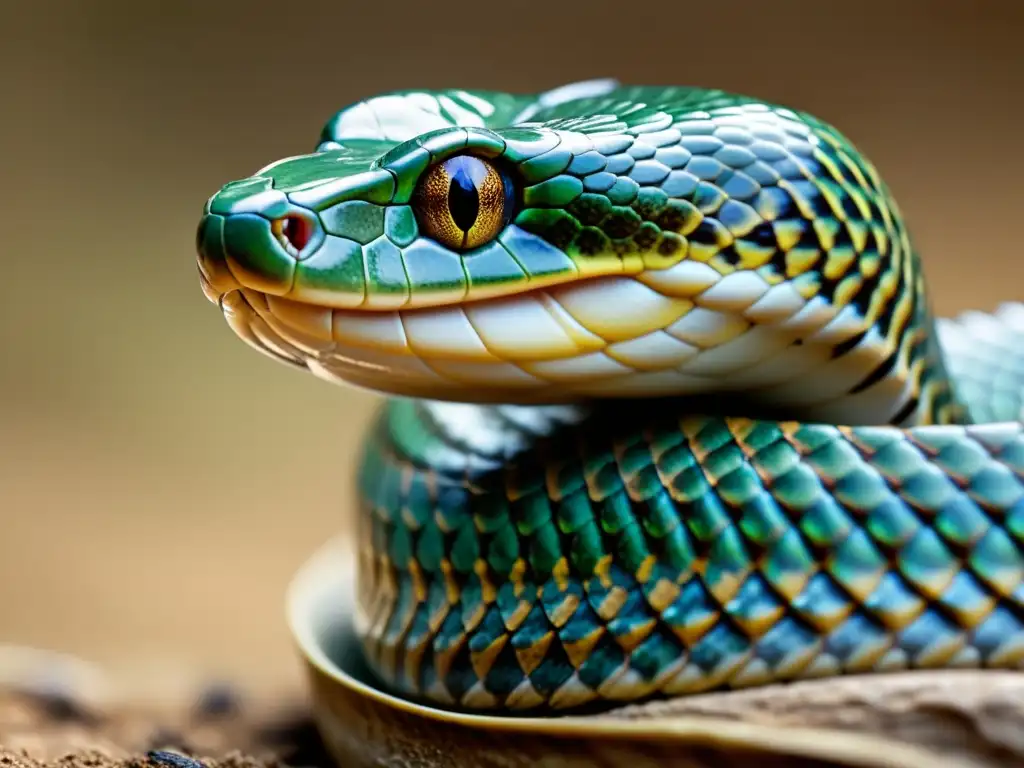 Detalles de la vocalización sutil en reptiles: la vibración del aire, los músculos y las escamas de la serpiente en primer plano