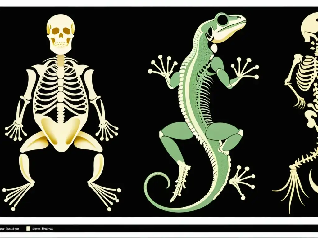 Diferencia entre anfibios y reptiles: comparación detallada de estructuras óseas, resaltando sus diferencias anatómicas