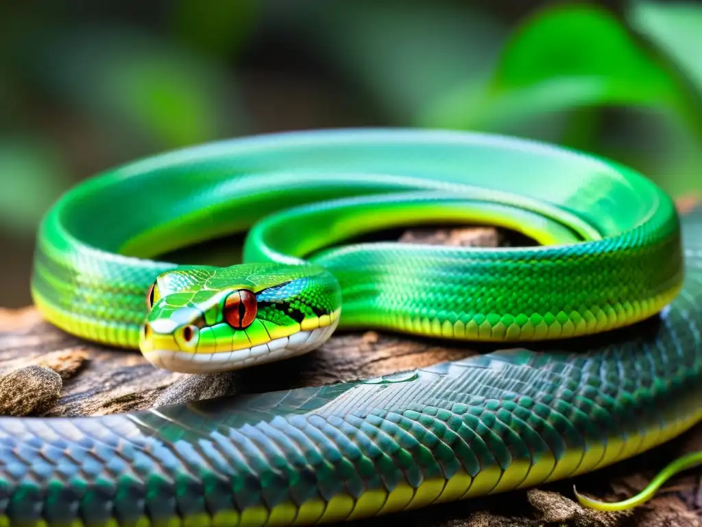 Un dispositivo de seguimiento tecnológico asegurado a la piel escamosa de una serpiente, resaltando la fusión entre tecnología y la naturaleza