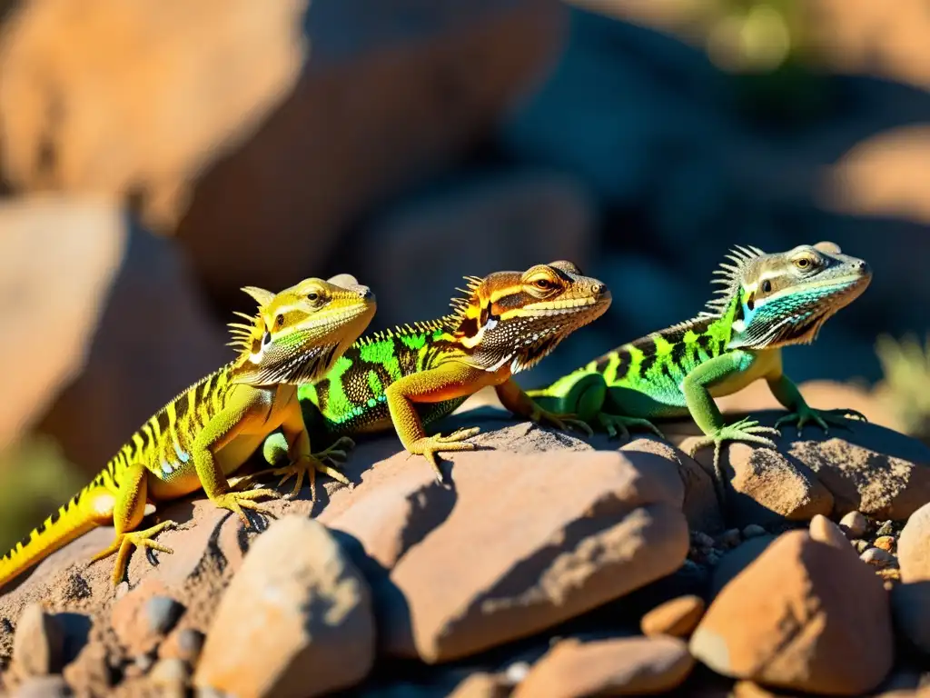 Una diversa comunidad de lagartos tomando el sol en un afloramiento rocoso