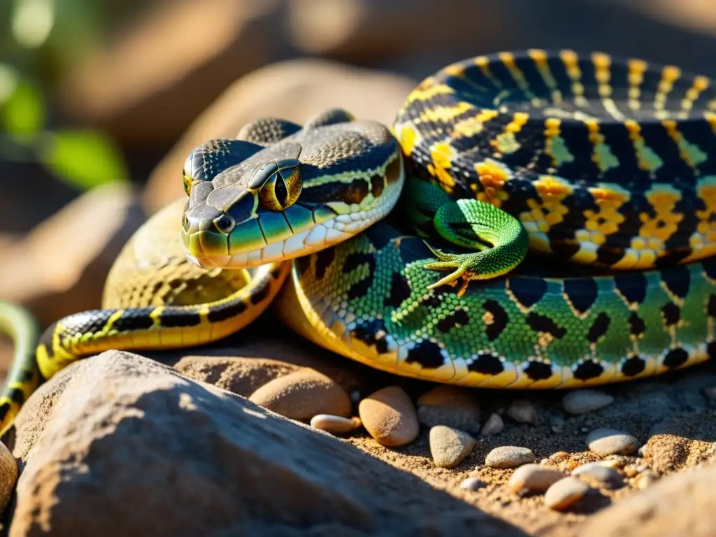 Una diversa comunidad de reptiles se encuentra en su hábitat natural, destacando sus texturas detalladas y adaptaciones únicas