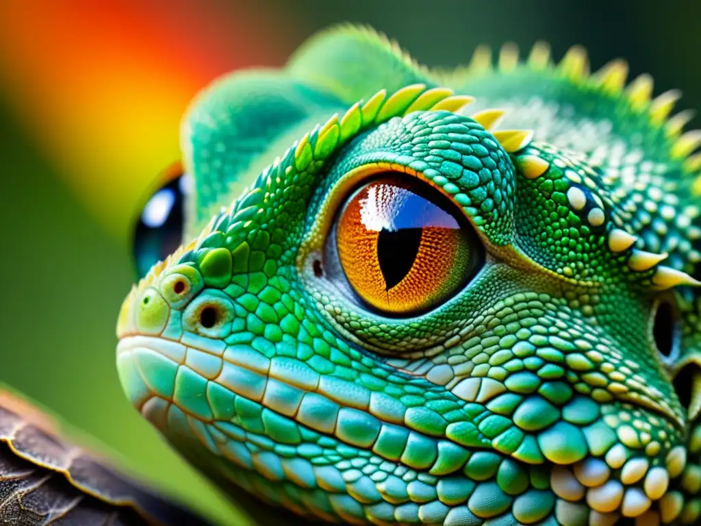 Diversidad y adaptaciones de lagartos: Detalle hipnótico del ojo de un lagarto, con sus patrones de escamas y colores vibrantes