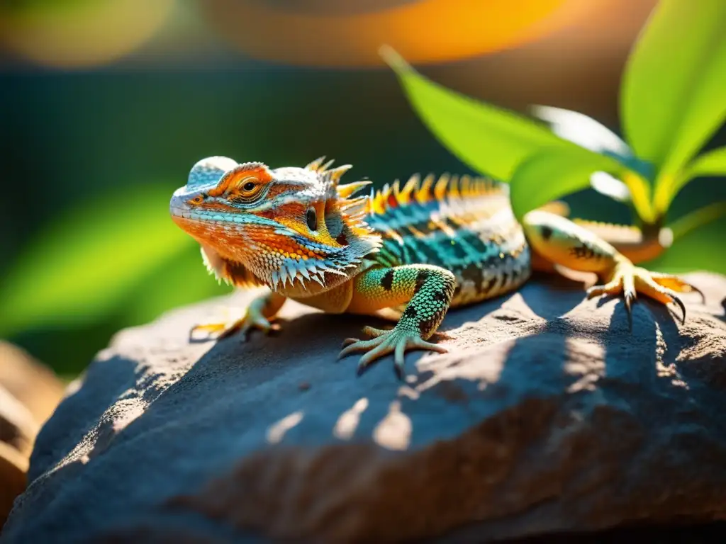 Un dragón barbudo disfruta del sol, sus escamas brillan