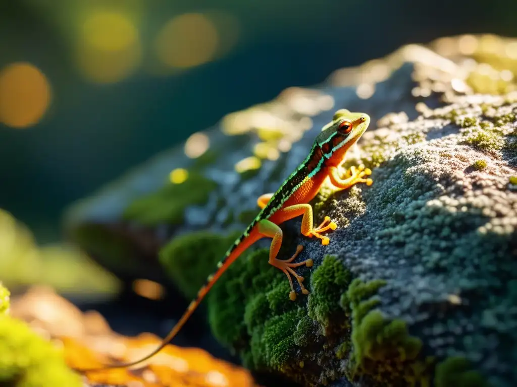 Un ecosistema vibrante de musgo, líquenes e insectos en una formación rocosa iluminada por el sol