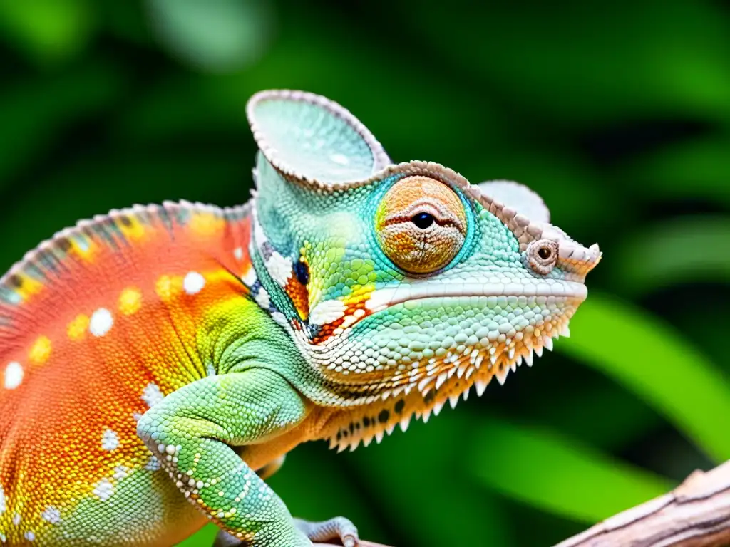 Un camaleón se mimetiza perfectamente con su entorno, destacando las habilidades de mimetismo y camuflaje en reptiles