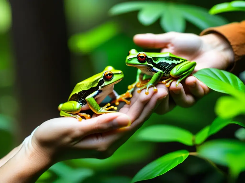 Un equipo de científicos libera ranas en la selva tropical