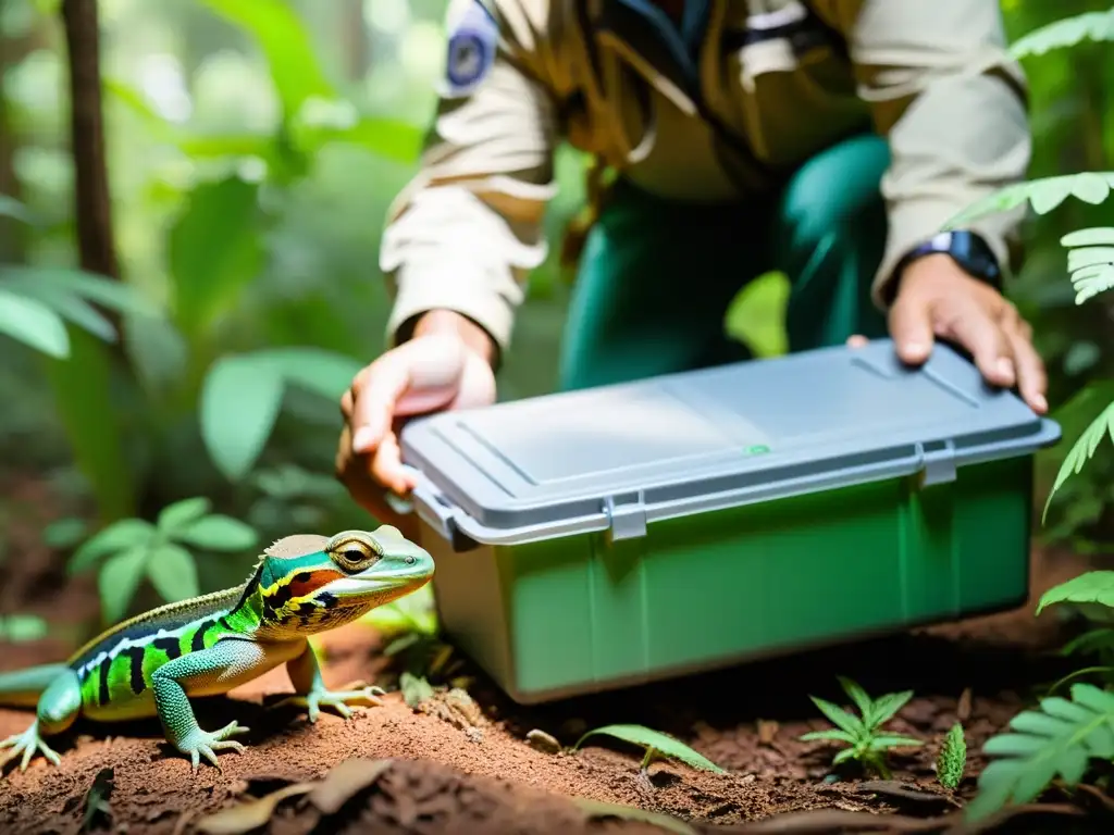 Un equipo de conservacionistas libera con cuidado reptiles en un hábitat natural protegido