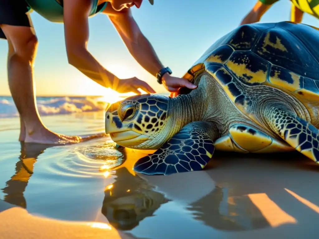 Un equipo de conservacionistas libera con esperanza una tortuga marina rehabilitada en el océano