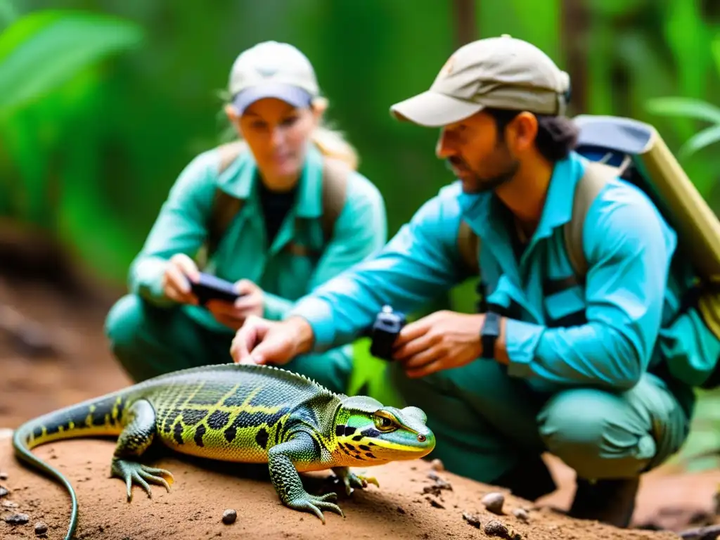 Un equipo internacional de investigadores de herpetología colabora meticulosamente en el estudio de reptiles en su hábitat natural