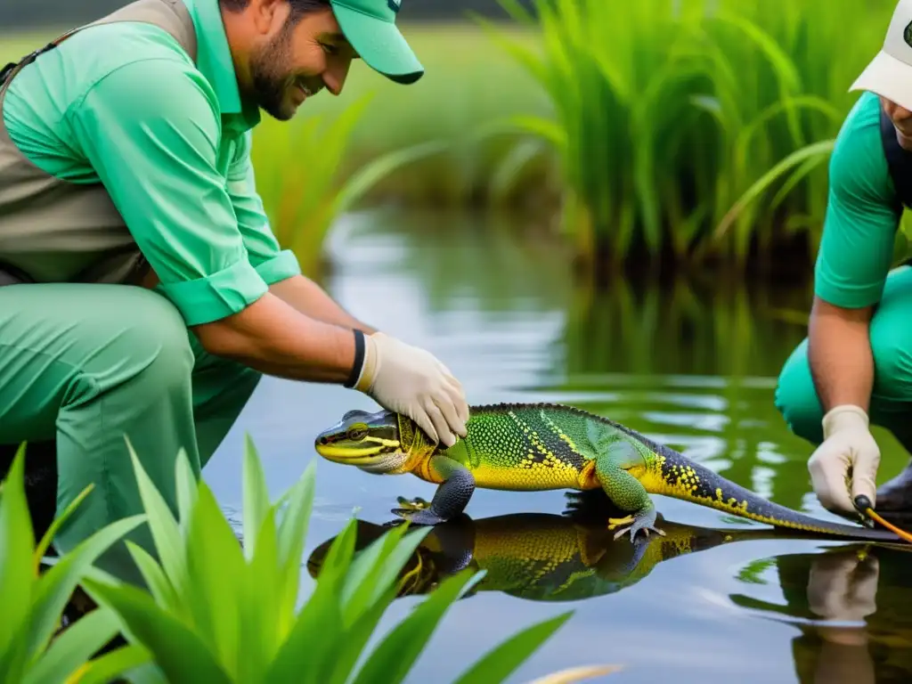 Equipo internacional reintroduciendo reptiles y anfibios en hábitat natural, en colaboración