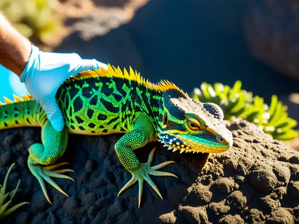 Equipo de investigadores reintroduciendo con cuidado un lagarto gigante de El Hierro a su hábitat natural, en un momento crucial