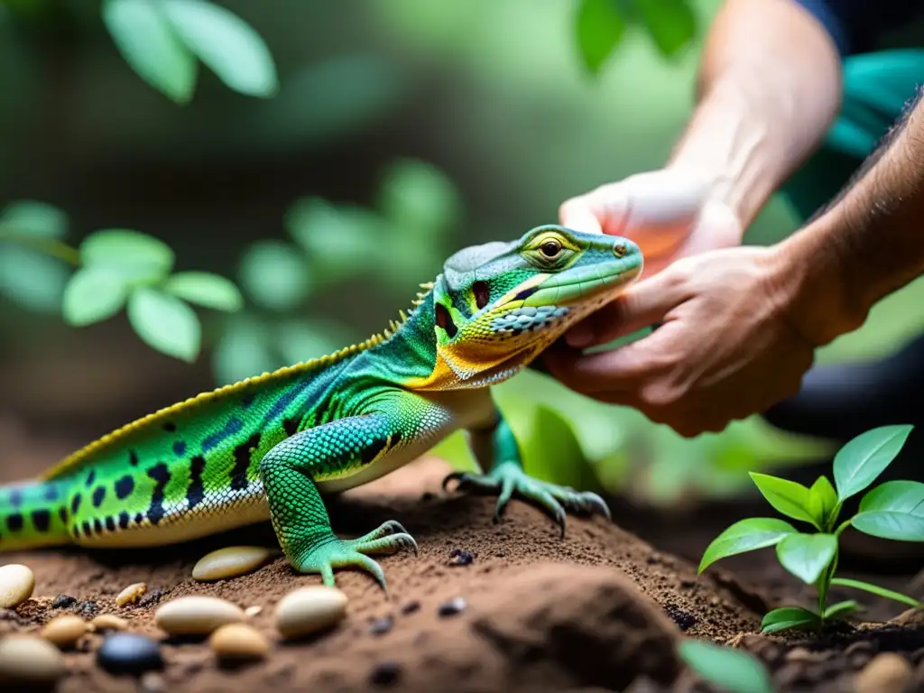 Equipo de investigadores liberando con cuidado reptiles en su hábitat natural, destacando la conservación de especies de reptiles y anfibios