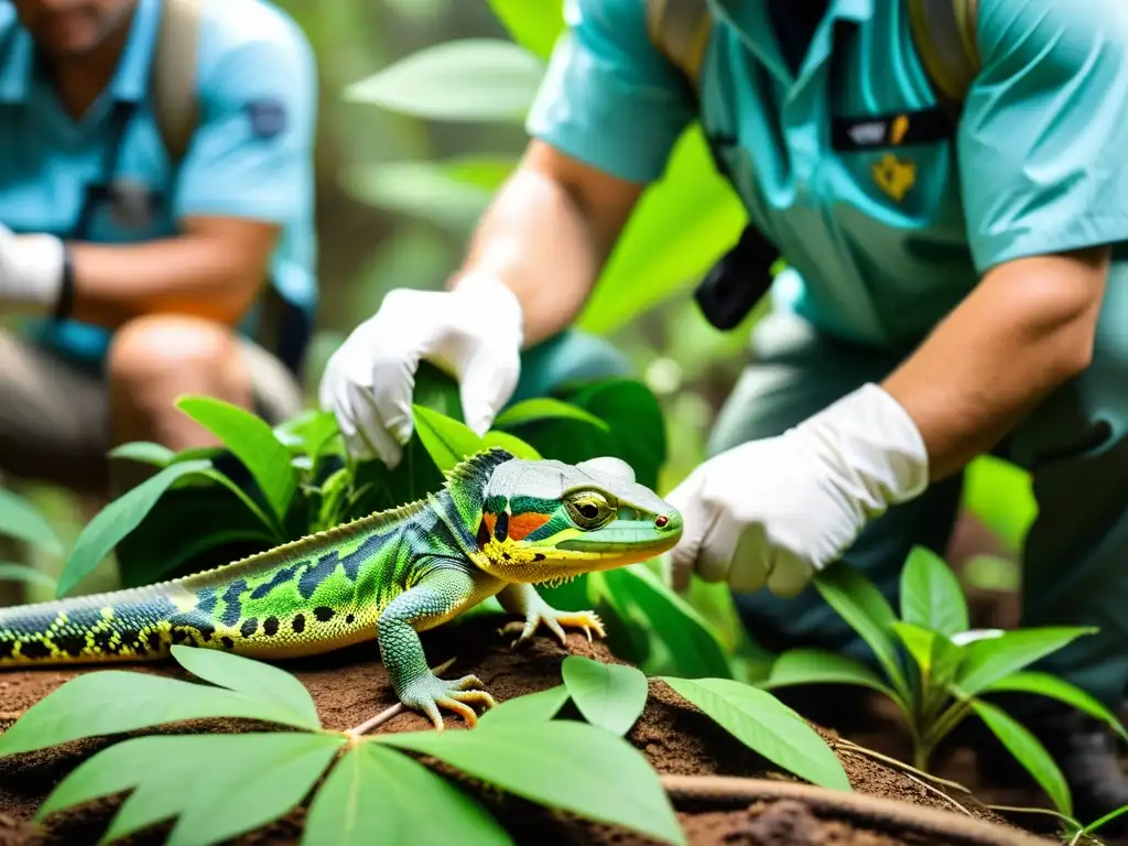 Un equipo de investigadores etiqueta con cuidado y libera reptiles en su hábitat natural, destacando el manejo ético de poblaciones de reptiles