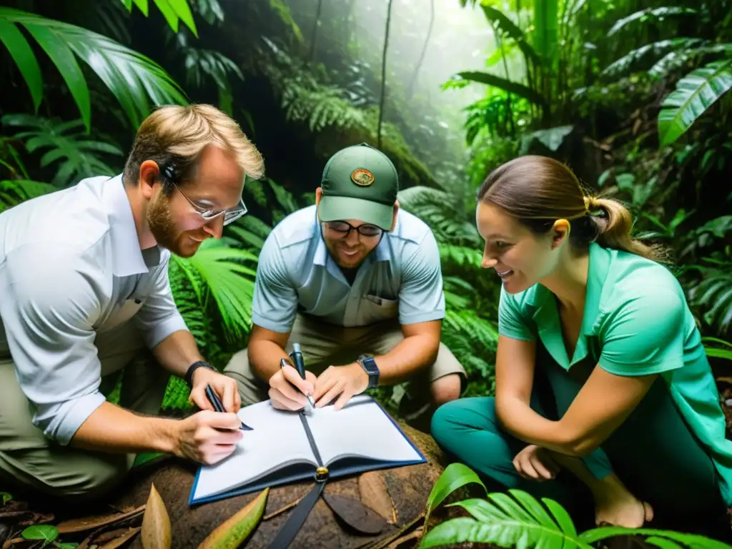 Equipo de investigadores documentando una nueva especie de reptil en la selva tropical