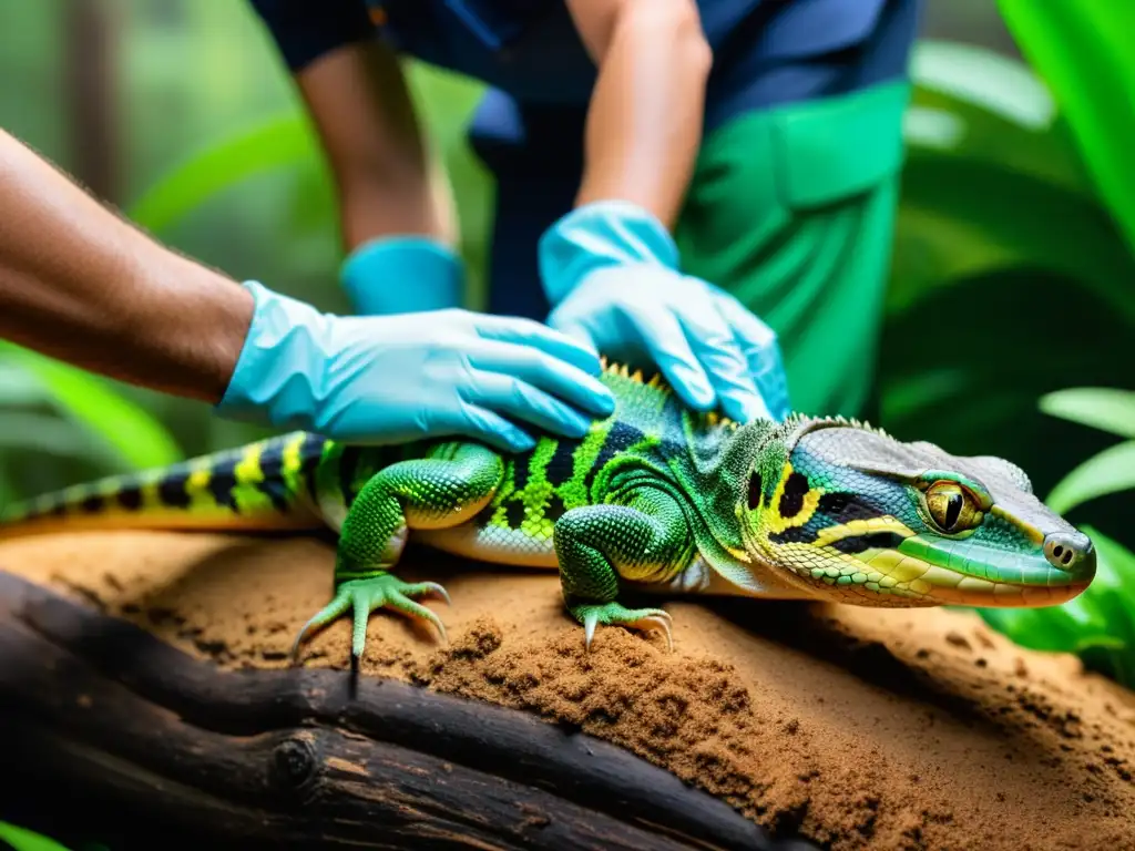 Equipo de investigadores liberando un reptil rehabilitado en su hábitat natural, mostrando el cambio de paradigma en conservación de reptiles