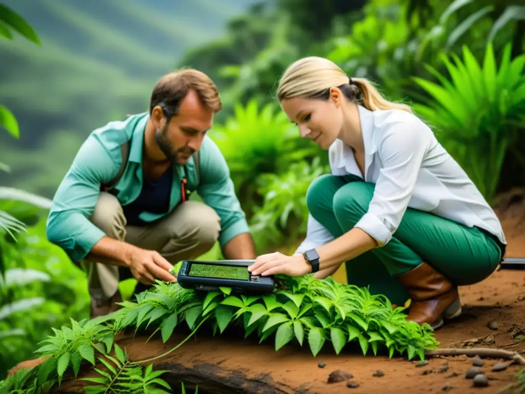 Equipo de investigación utiliza métodos innovadores de conservación para rastrear reptiles en su hábitat natural, rodeados de exuberante vegetación