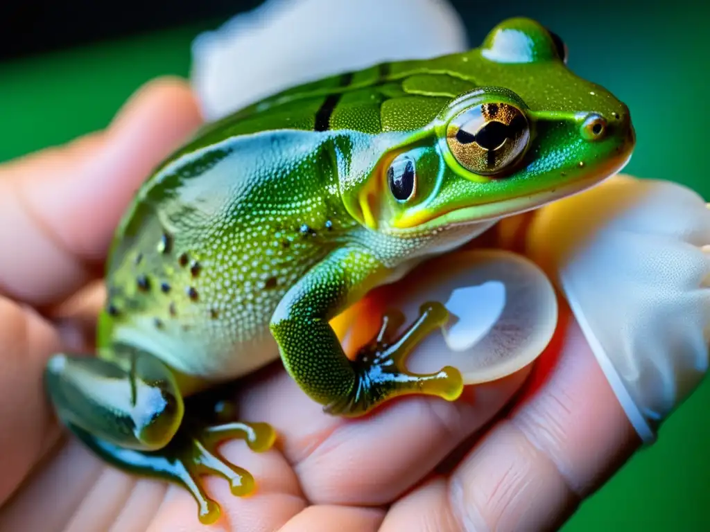 Equipo veterinario realiza terapias de fluidos en anfibios deshidratados, mostrando determinación y cuidado en tratamiento médico especializado