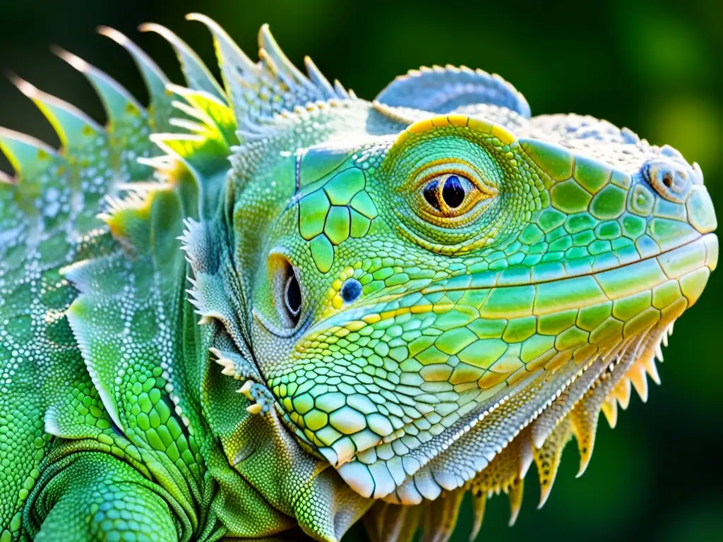 Escamas detalladas de iguana verde revelan su belleza natural y complejidad