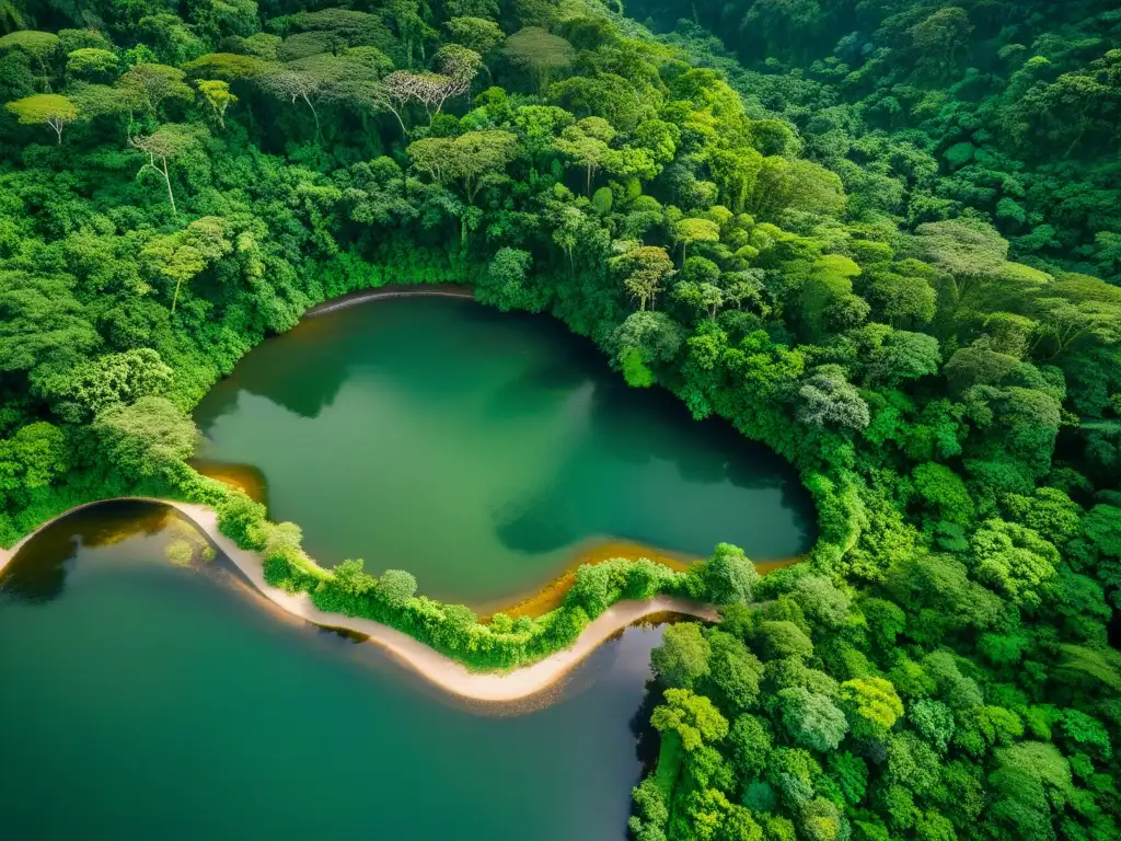 Espectacular selva tropical con río serpenteante, sombras y vida silvestre