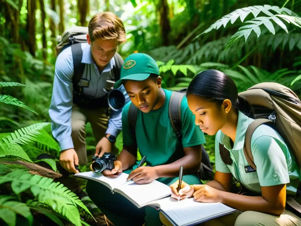 Estudiantes en programa intercambio estudiantil conservación especies, explorando biodiversa jungla