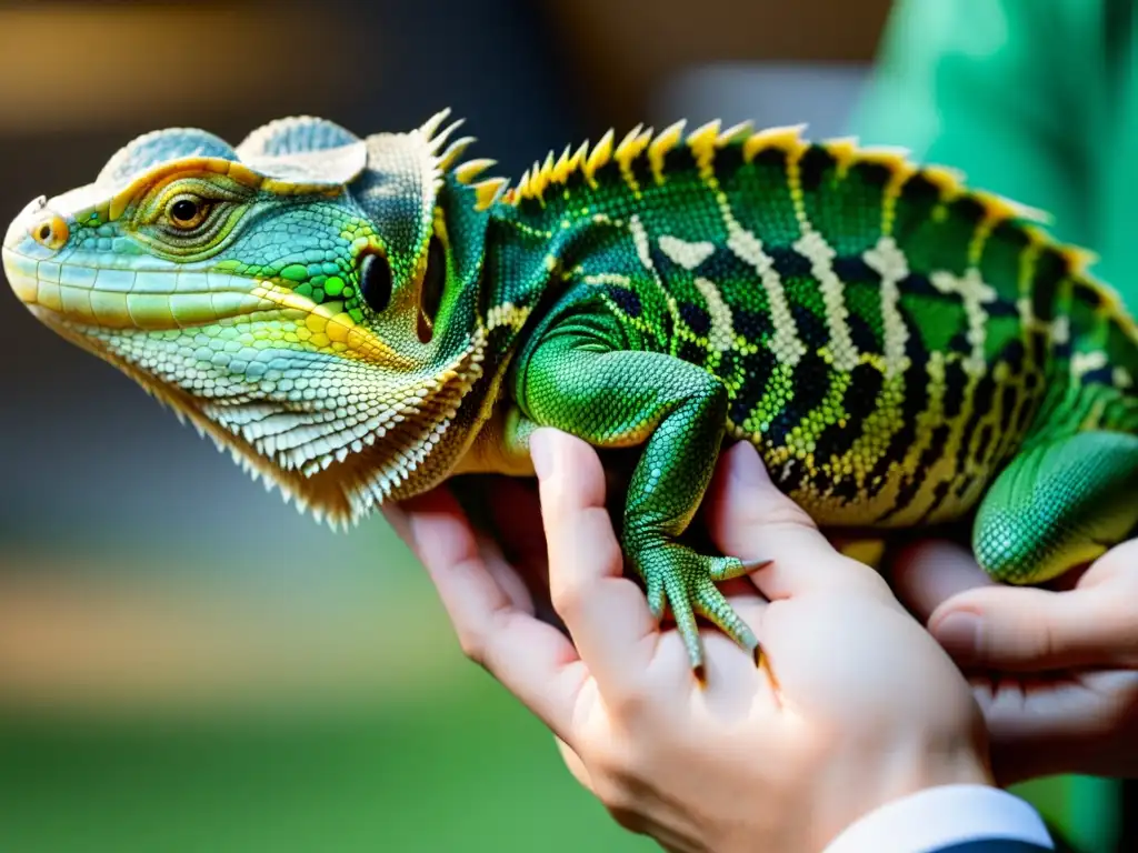 Un experto maneja éticamente un reptil, respetando la legislación