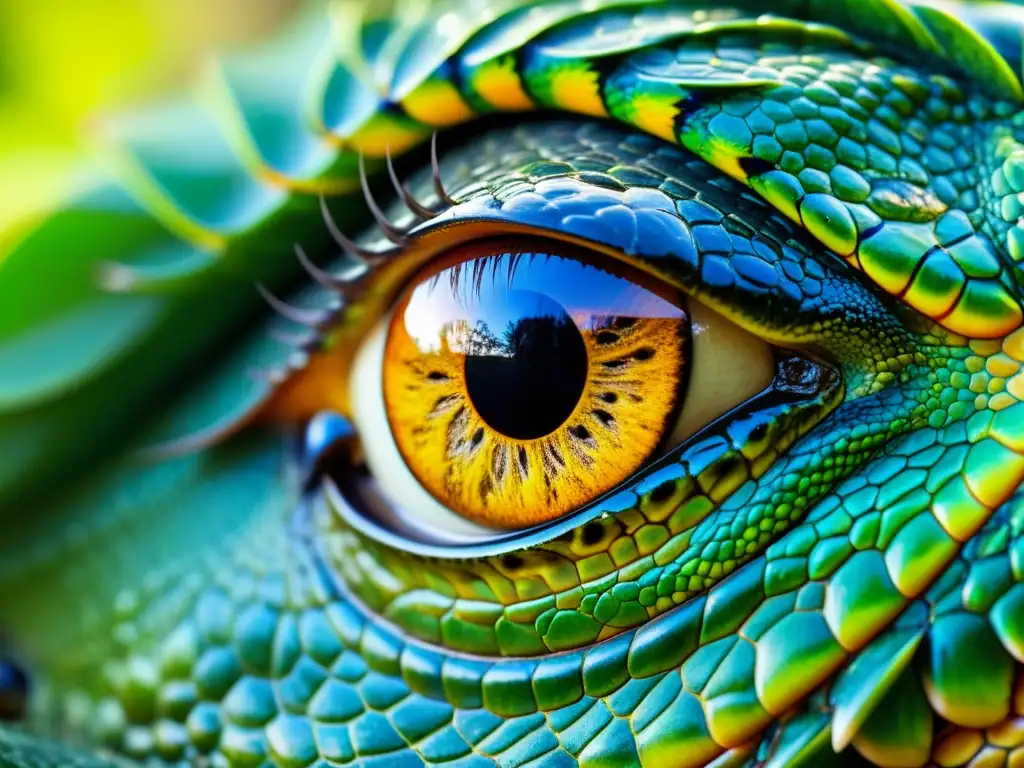 'Exploración detallada de la anatomía de reptiles: un ojo hipnótico que refleja su naturaleza predatoria y su belleza enigmática