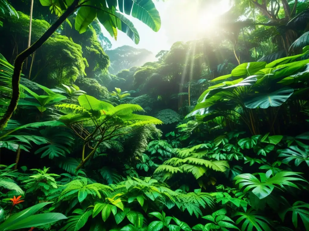 Un exuberante bosque tropical con abundante vida vegetal y diversidad de especies