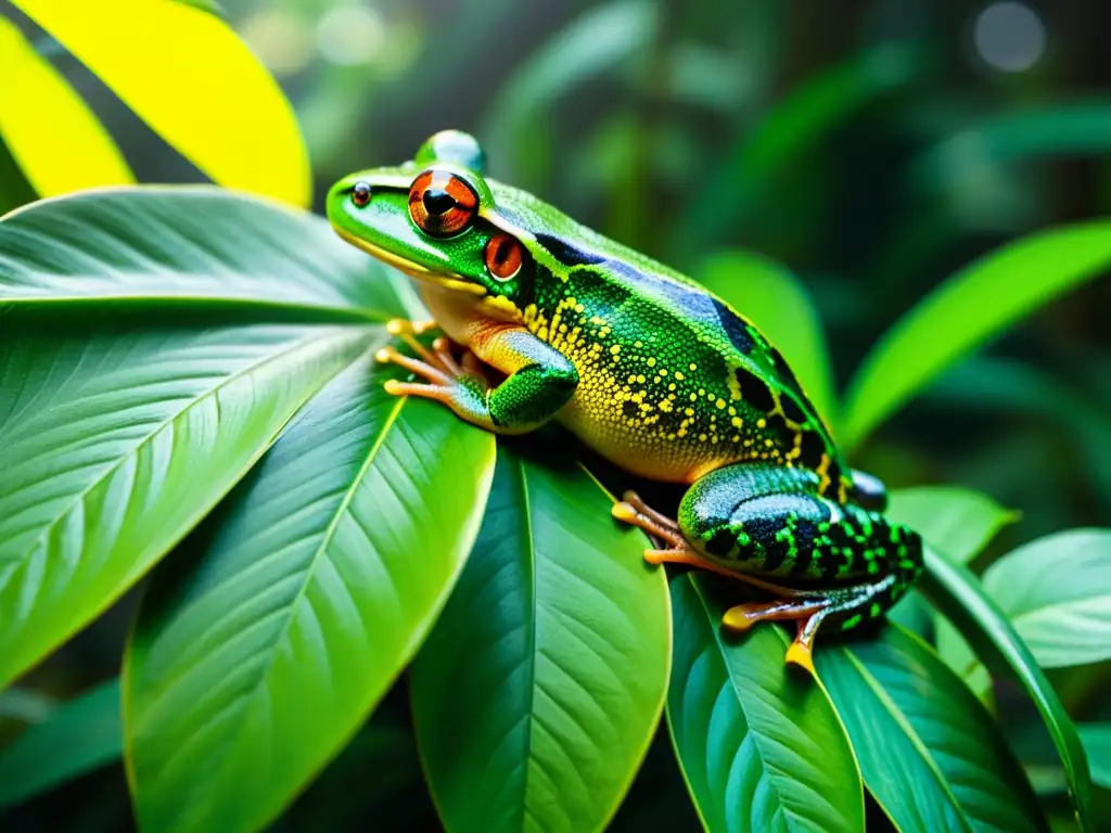 Un exuberante bosque tropical con anfibios arbóreos, enriquecimiento ambiental para anfibios arbóreos