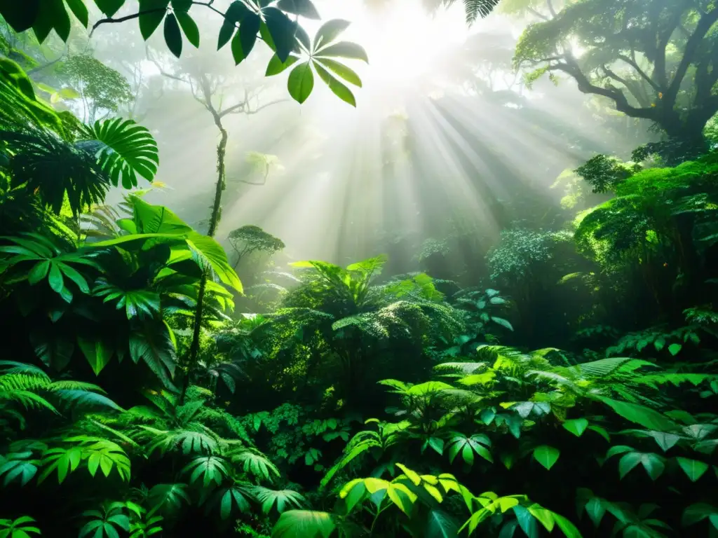 Un exuberante bosque tropical, con diversa vida silvestre en armonía