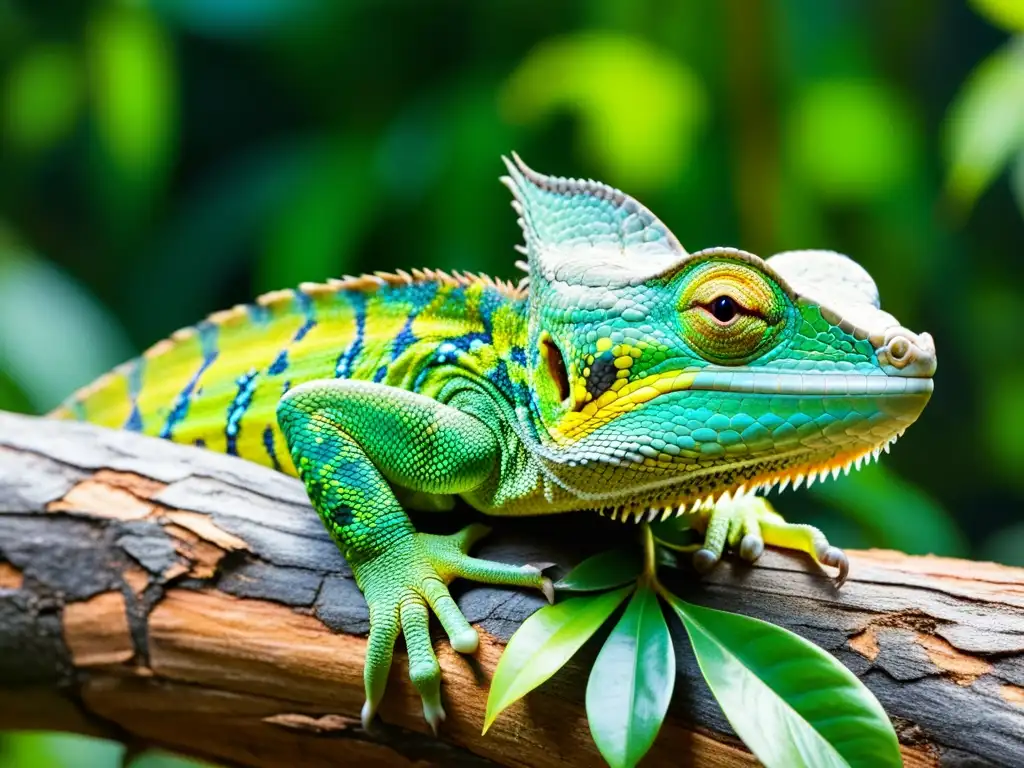 Una exuberante selva tropical llena de vida, con reptiles camuflados