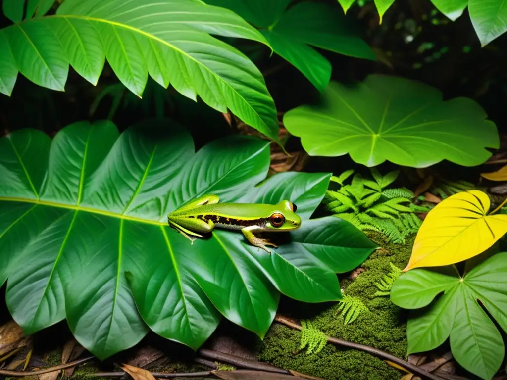 Exuberante selva tropical con vida silvestre: identificación de reptiles y anfibios en su hábitat natural