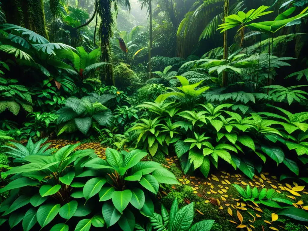 Un exuberante suelo de selva lluviosa con plantas, hojas y pequeñas criaturas, ideal para el enriquecimiento ambiental para reptiles en cautiverio