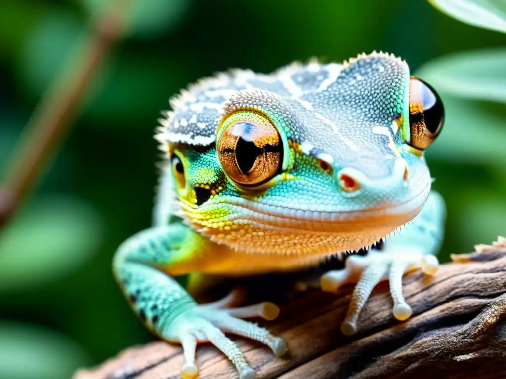 Un gecko con cataratas en sus ojos, detallando el tratamiento cataratas geckos reptiles