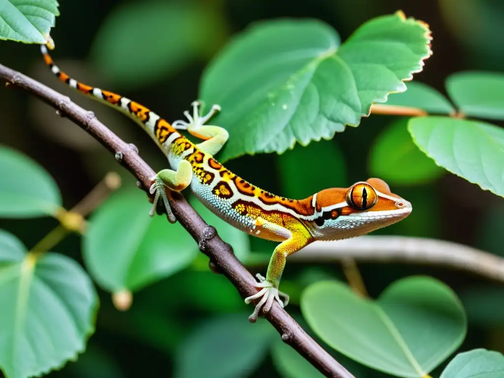 Un gecko enfocado en una mariposa en la selva