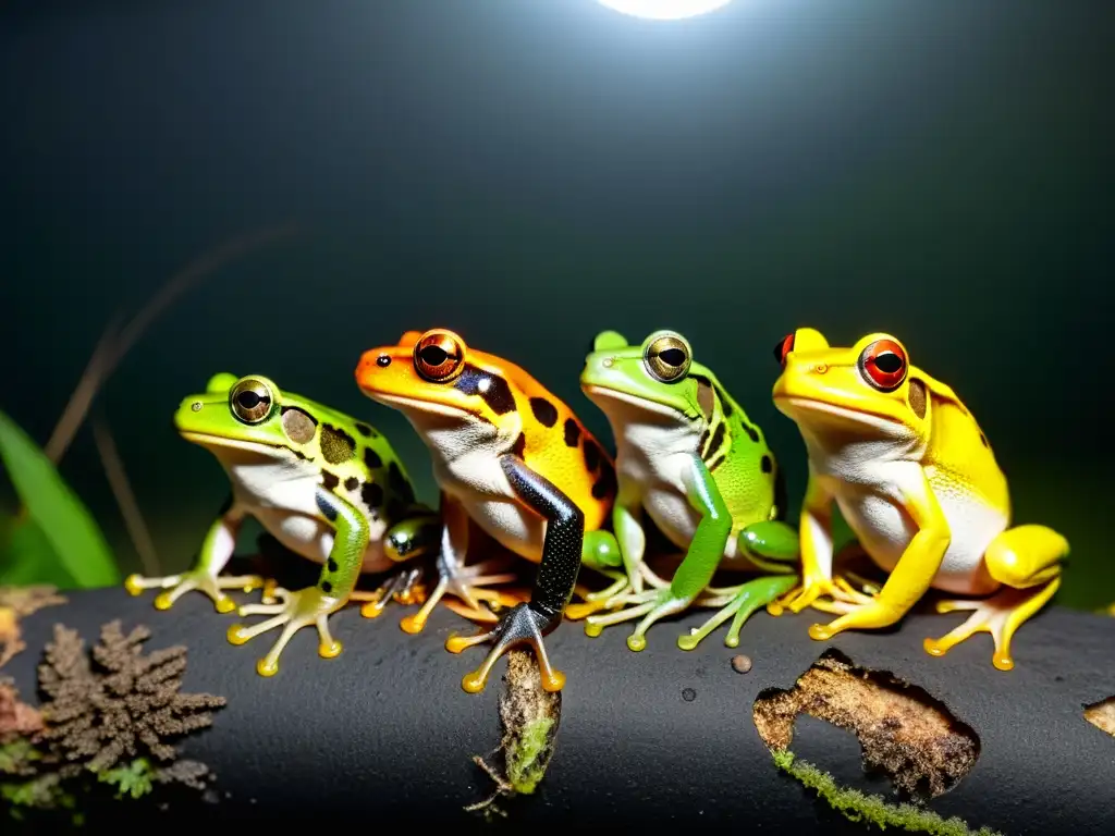 Grupo de anfibios en su hábitat natural mostrando su comportamiento nocturno capturado con cámaras térmicas