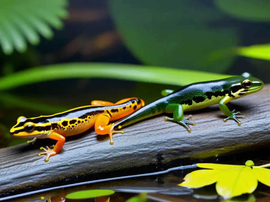 Un grupo de anfibios invasores se reúnen en un estanque, destacando el problema anfibios invasores conservación