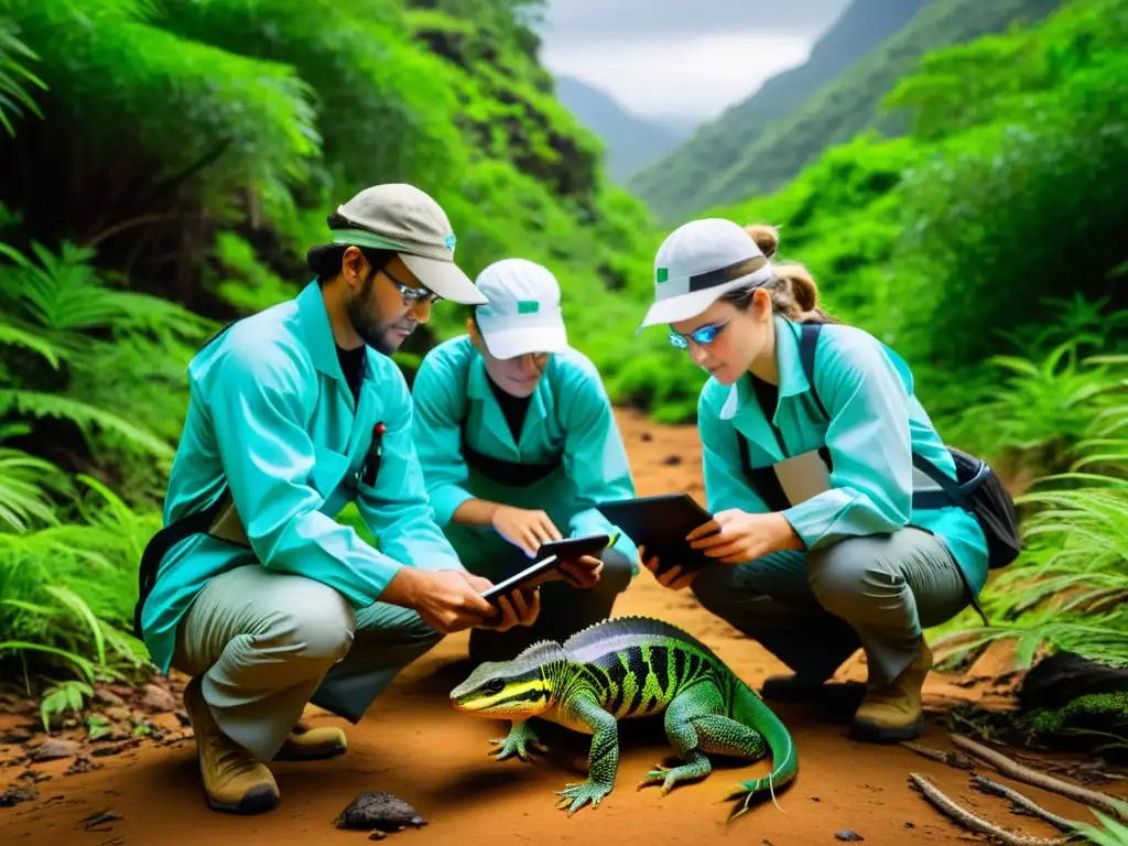 Grupo de científicos utilizando tecnología innovadora para estudiar y conservar reptiles en su hábitat natural